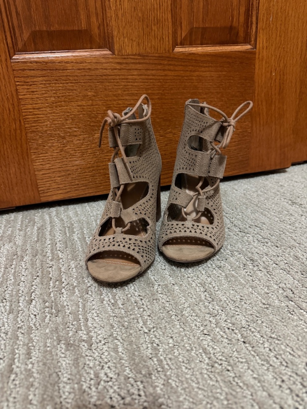 Crown Vintage Taupe Lace-Up Cutout Women's Heeled Sandals